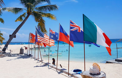 Flag on beach against sky