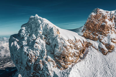 Panoramic view of snowcapped mountains against sky