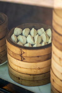 High angle view of bread in container on table