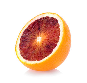 Close-up of orange slice against white background