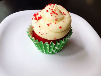 High angle view of cupcakes on table