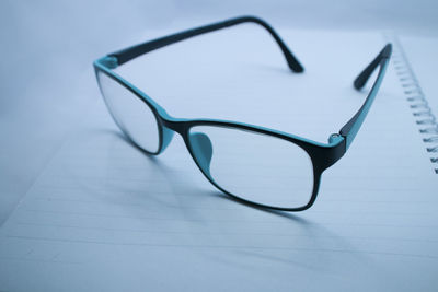 Close-up of eyeglasses on table