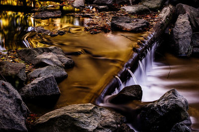 View of water flowing through rocks