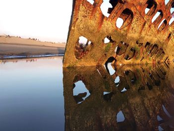 Abandoned ship wreck in lake