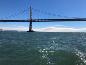View of suspension bridge over sea