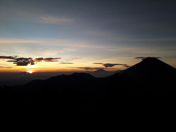 Scenic view of silhouette mountains against sky during sunset