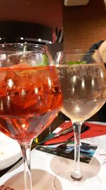 Close-up of wineglass on table