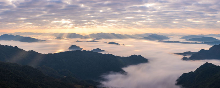 Panoramic view of landscape against sky during sunset