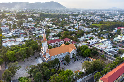 High angle view of townscape against sky