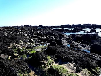 Aerial view of rocks against clear sky