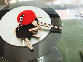 High angle view of red vintage car