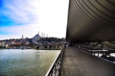 Bridge over bosphorus against cloudy sky