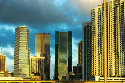 Low angle view of buildings against sky in city