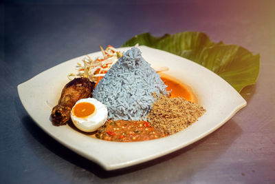 Close-up of breakfast served in plate