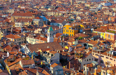 High angle view of buildings in city
