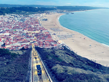 High angle view of people on beach