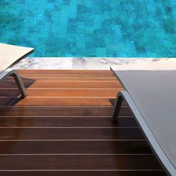 High angle view of staircase at swimming pool