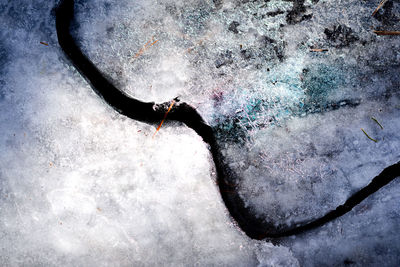 High angle view of snow covered land