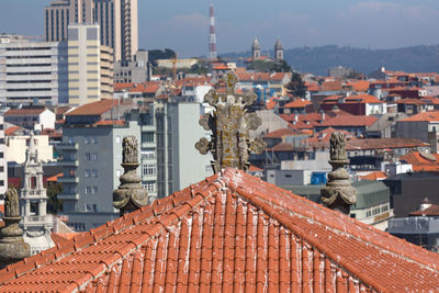 High angle view of buildings in city