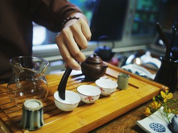 Close-up of chinese tea cupping