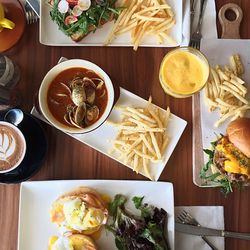 Close-up of food served on table