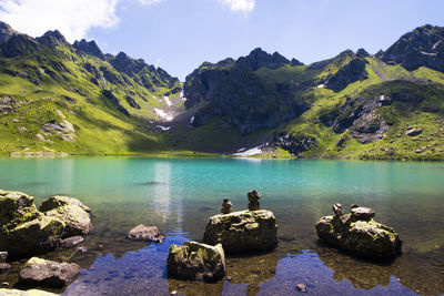 Scenic view of lake against sky