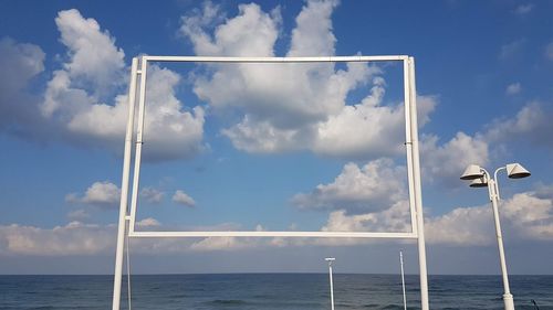 Low angle view of sea against blue sky