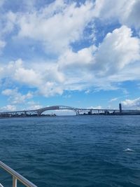 Scenic view of calm sea against cloudy sky