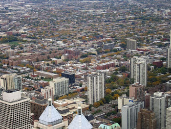 High angle view of city buildings