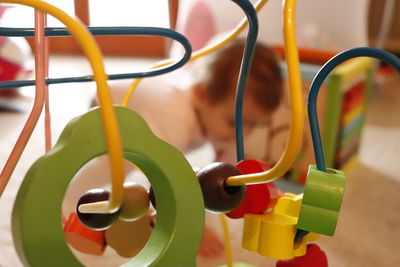Close-up of multi colored toy on table