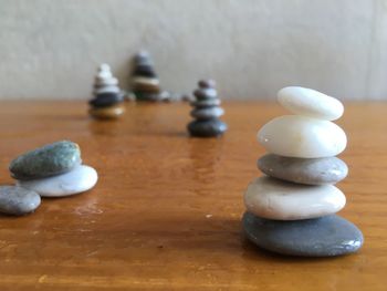 Close-up of stones on table