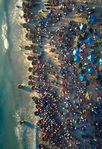 High angle view of crowd in water