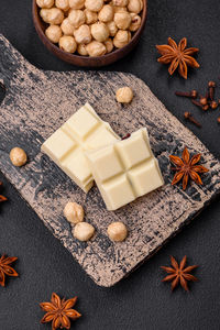 High angle view of christmas decorations on table