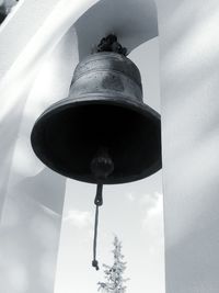 Low angle view of electric lamp hanging against ceiling