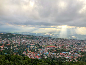 High angle view of townscape against sky