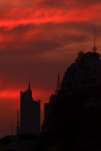 Silhouette of buildings at sunset