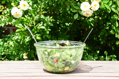 Close-up of salad in bowl on table
