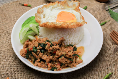 Close-up of breakfast served on table