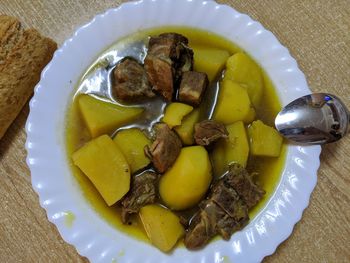 High angle view of breakfast in plate