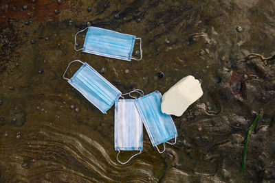 High angle view of garbage in water