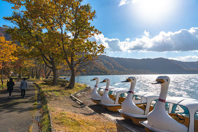 Scenic view of lake against sky during autumn