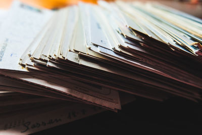 Close up of a stack of postcards 