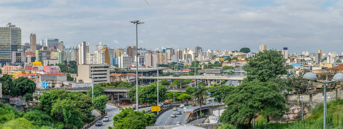 High angle view of cityscape against sky