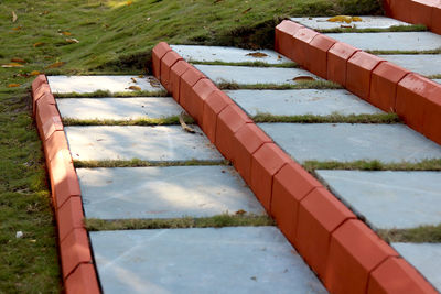 High angle view of footpath by swimming pool