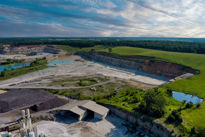 High angle view of land against sky