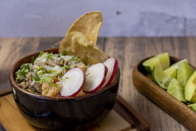 Close-up of food in bowl on table