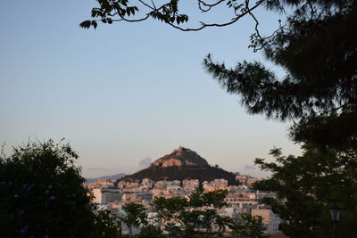 View of town against clear sky