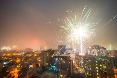 Fireworks at 00.00 at the midnight meeting new year in tbilisi city centre, georgia