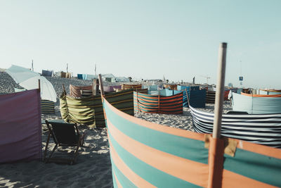 Sun screen tents on a beach with clear sky