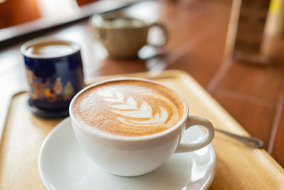 High angle view of coffee on table